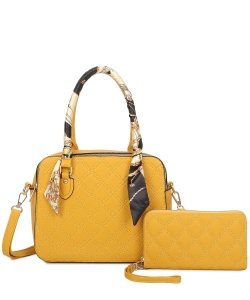 Quilted Scarf Top Handle 2-in-1 Satchel LF470S2 YELLOW
